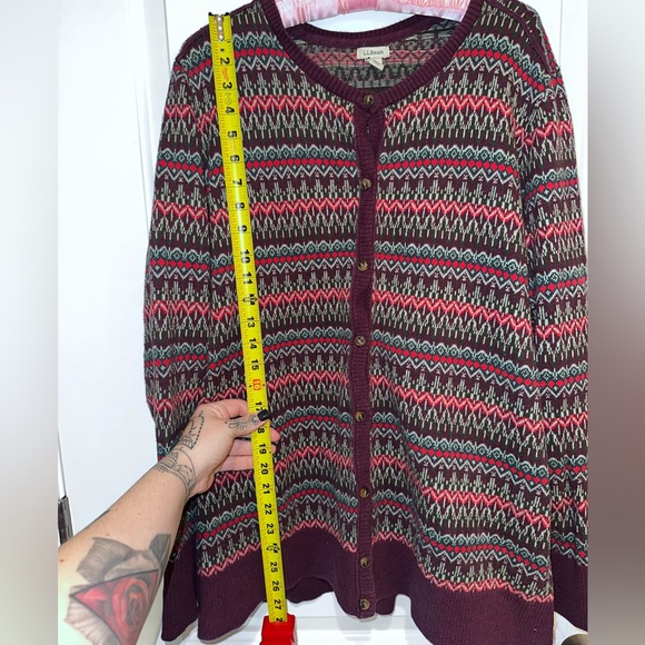 L.L.Bean Cottagecore Fair Isle Knit Cardigan Purple Cotton Cashmere 2X Plus - Picture 6 of 9